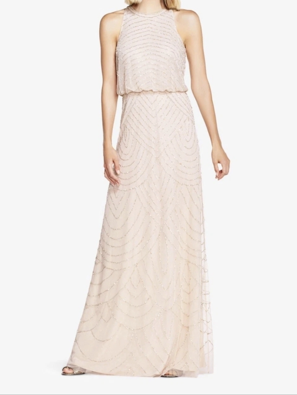 Adrianna Papell Sz O.new With Tags. Blush Beaded Halter Gown.(#1207B)